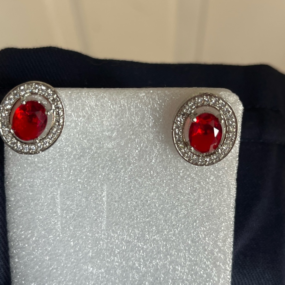 Leisure Elegant Silver and Red Stud Earrings NEW‎